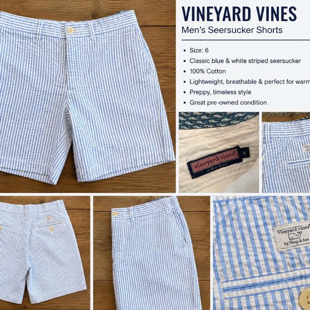 Vineyard Vines Blue and White Striped Seersucker Shorts